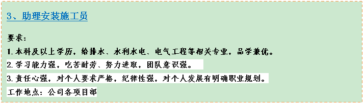 ı:3װʩԱҪ1.Ƽѧˮˮˮ硢̵רҵƷѧš2.ѧϰǿԿ͡ŬȡŶʶǿ 3.ǿԸҪϸ񣬼ǿԸ˷չȷְҵ滮ص㣺˾Ŀ